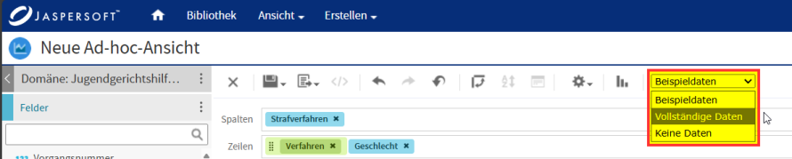 CSS Editor Adhoc-Ansicht Symbolleiste Datenauswahl 