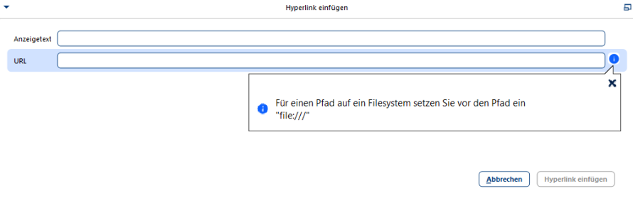 Hyperlink einfügen Maske